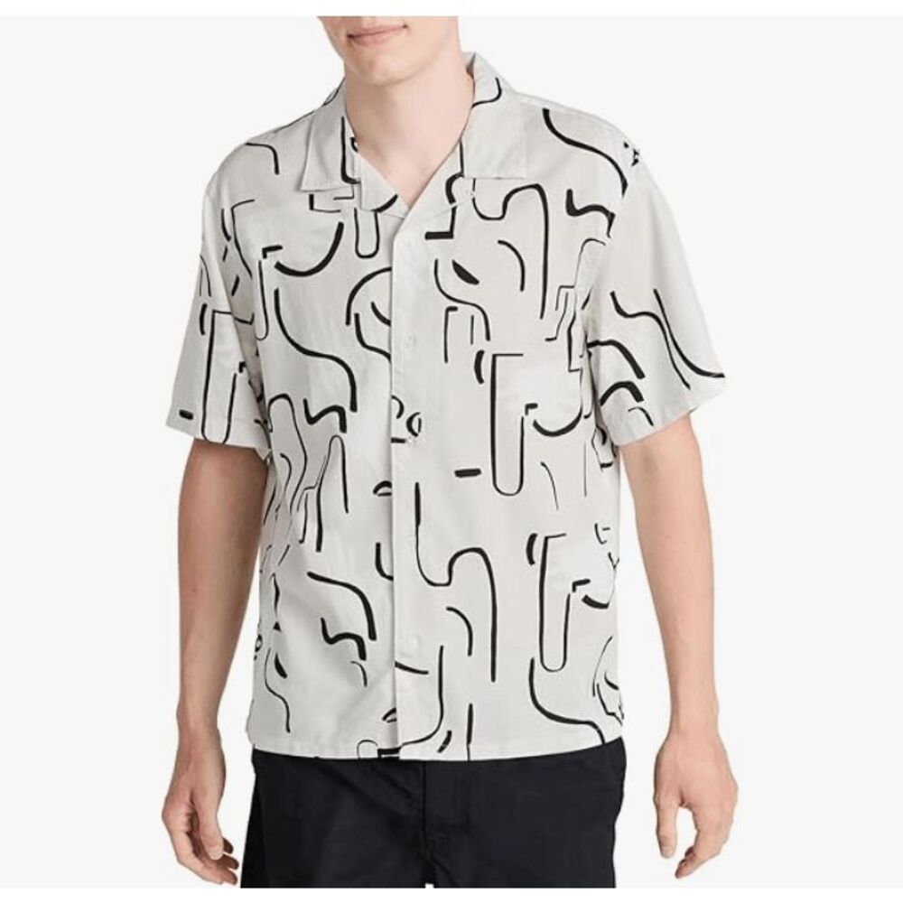 Club Monaco Artisan Print Camp Shirt Abstract Button Front mens XXL NEW